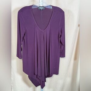 Red Coral Purple 3/4 Sleeve Stretchy Asymmetrical Top Size Small